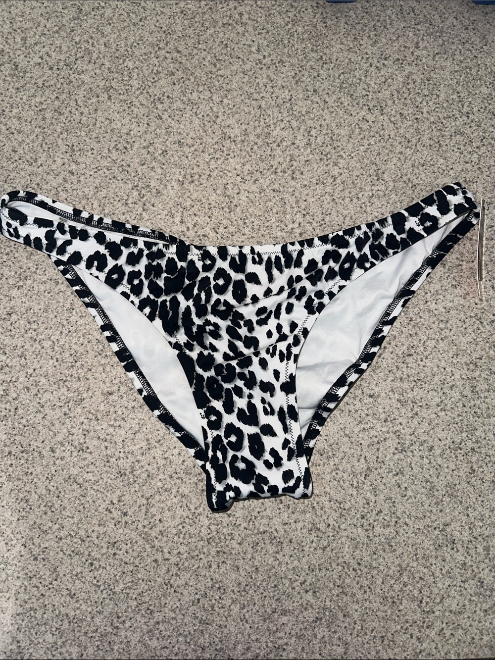 NWT Victoria’s Secret Black & White Leopard Print Bikini Swim Bottom XL